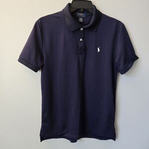 Polo Ralph Lauren Boys Youth L Stretch Mesh Blue Collared Short Sleeve Shirt